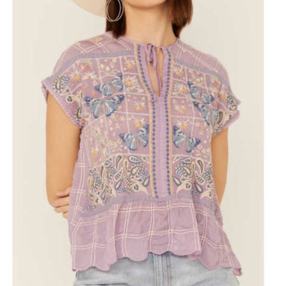 Floral Embroidered Purple Lilac Top